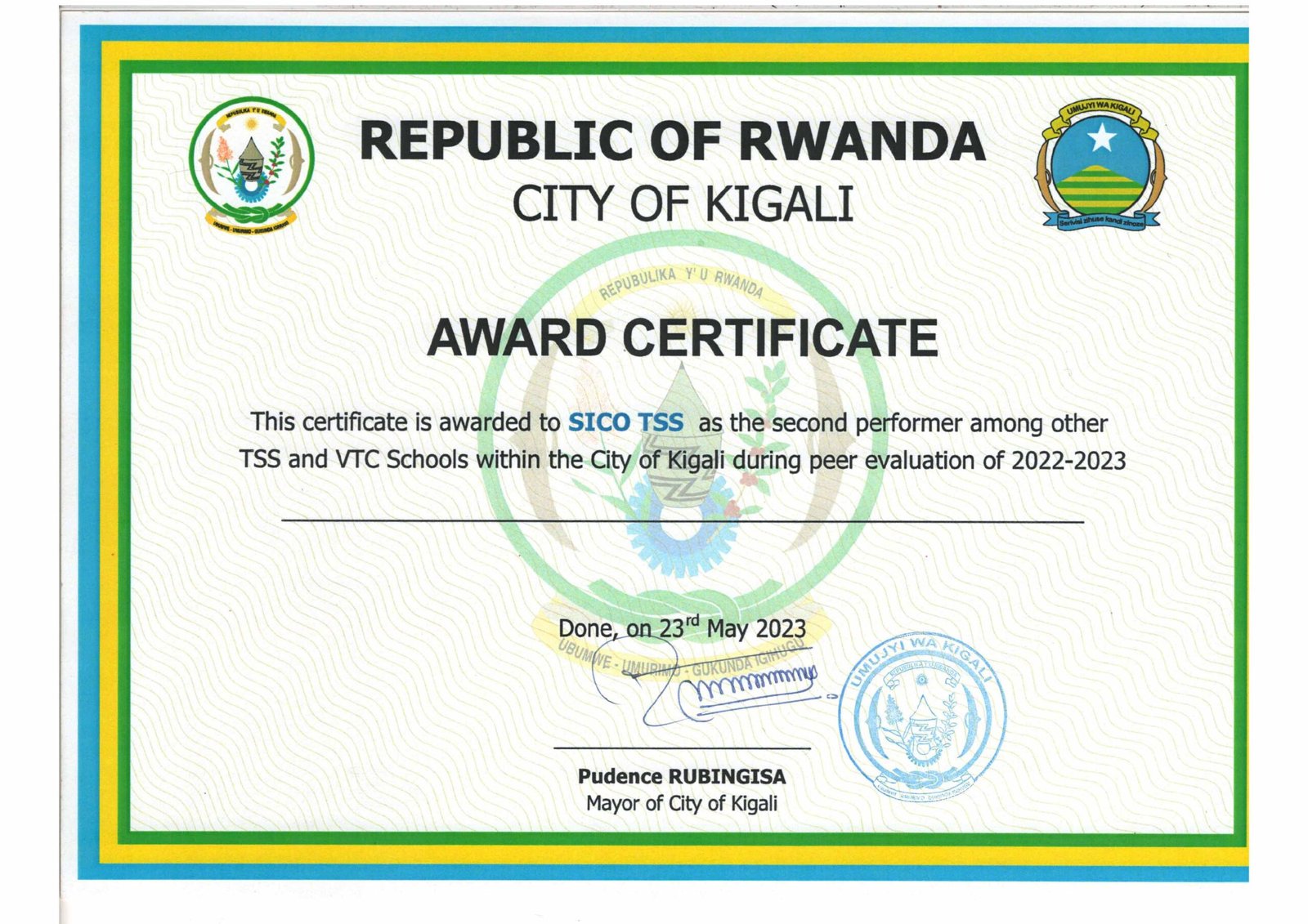 Award Certificate
~City of Kigali